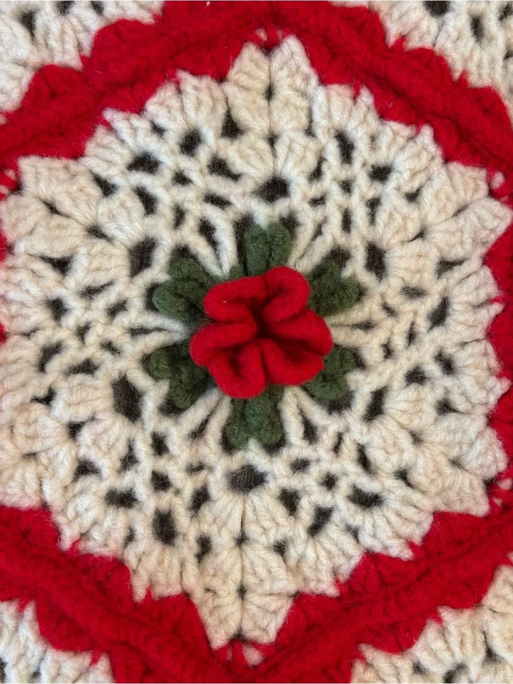Granny Square Handmade Red, White & Green Holiday Mistletoe? Crochet Throw